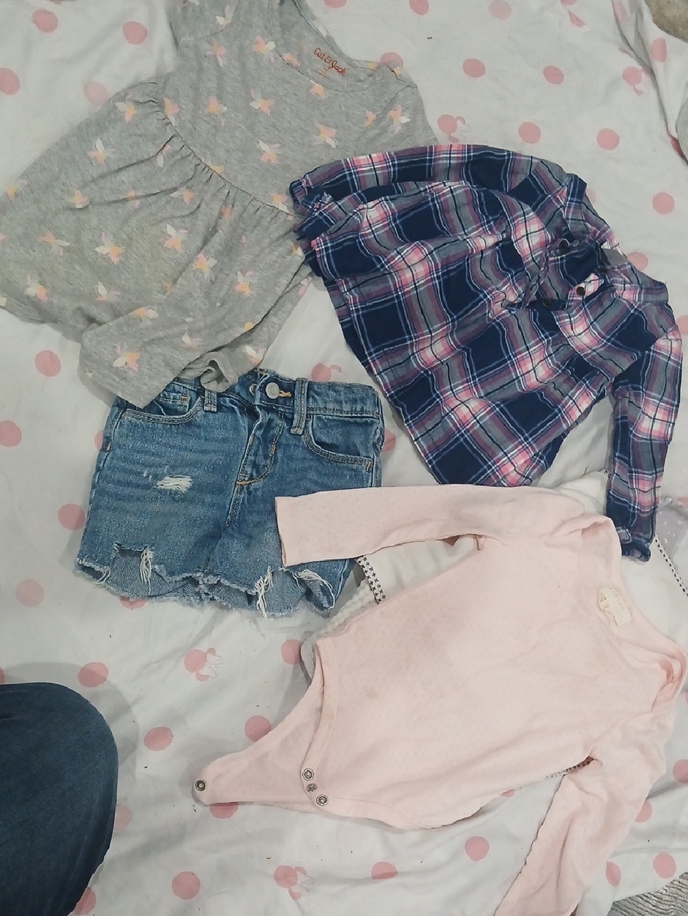Cat & Jack Girls 4-Piece Outfit Set - Gray, Pink, Blue, Denim